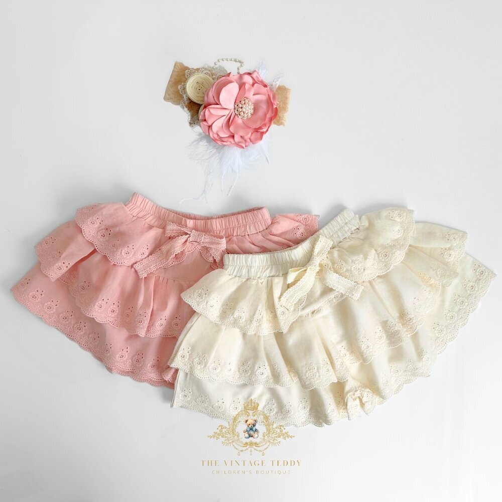 NWT Pretty Girls Eyelet Lace Embroidered Skort Skirt & Shorts Bohemian Cream 2T - Picture 3 of 3